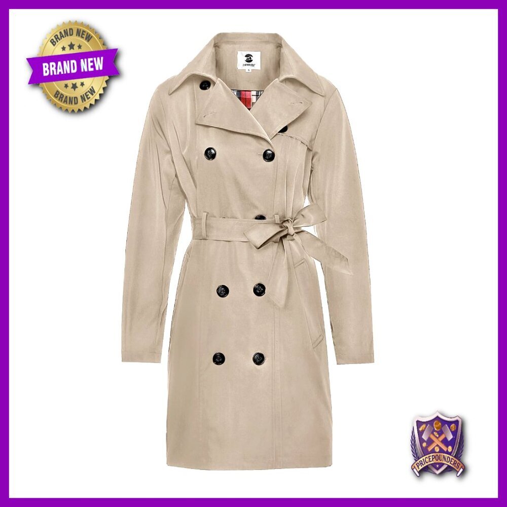 Water-Resistant Trench Coat Double-Breasted Long Peacoat with Removable Hood